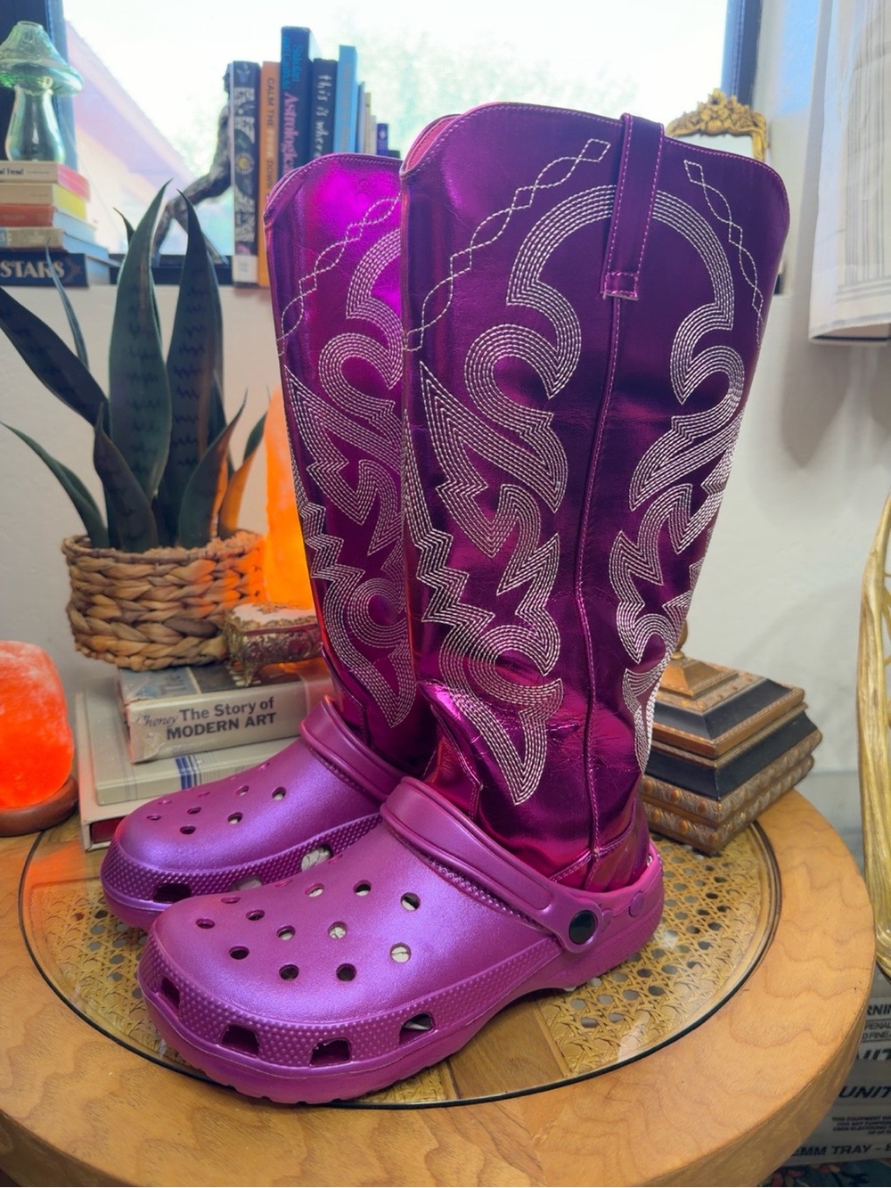 Pink Metallic Cowboy Clog Boots Western Festival Costume Shoes Size 9